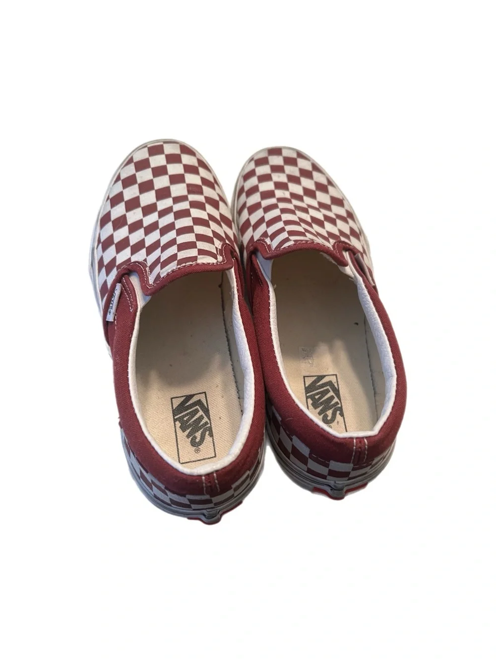 Vans Kids Checkerboard Slip-On Sneakers in Maroon and White